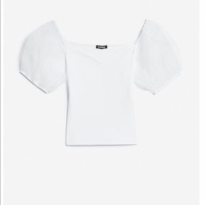 Organza puff sleeve top (white)
